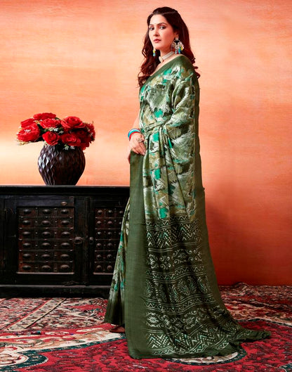 Mehandi Green Silk Printed Saree