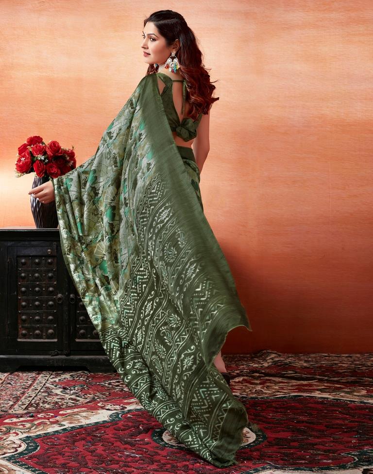 Mehandi Green Silk Printed Saree
