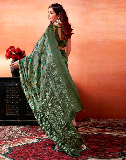 Mehandi Green Silk Printed Saree