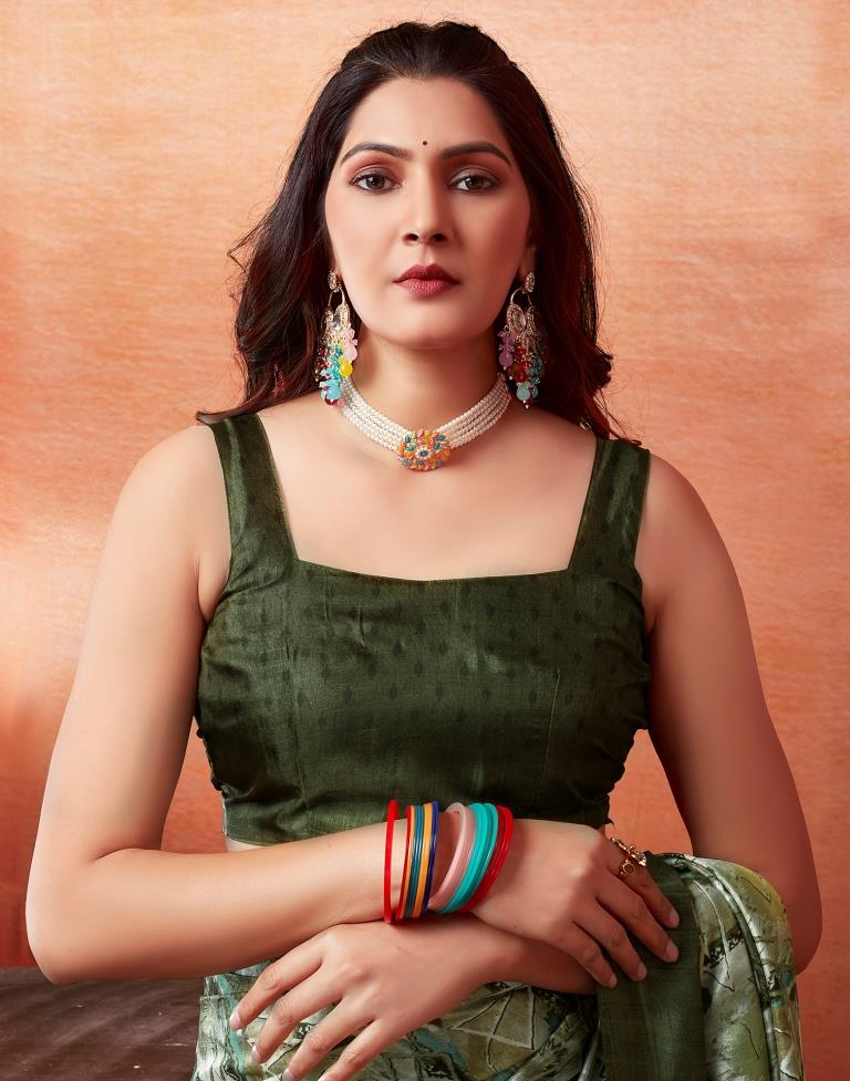 Mehandi Green Silk Printed Saree