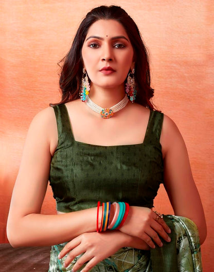 Mehandi Green Silk Printed Saree