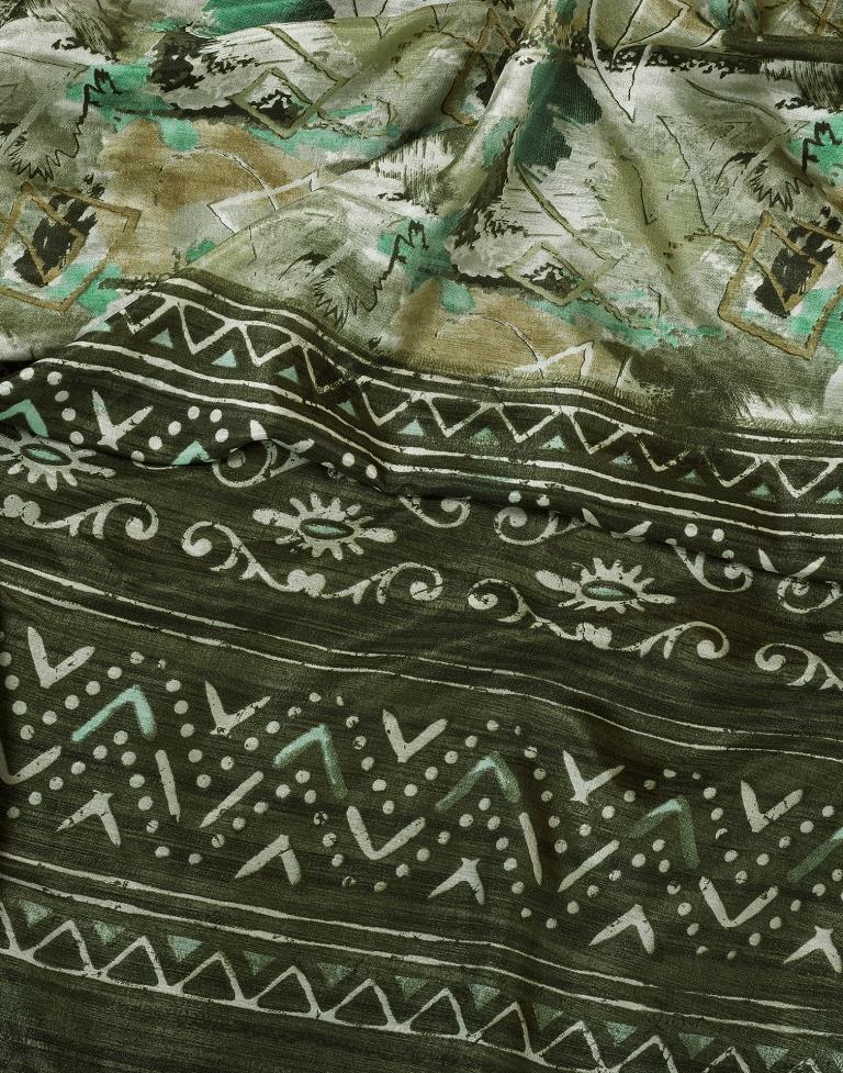 Mehandi Green Silk Printed Saree