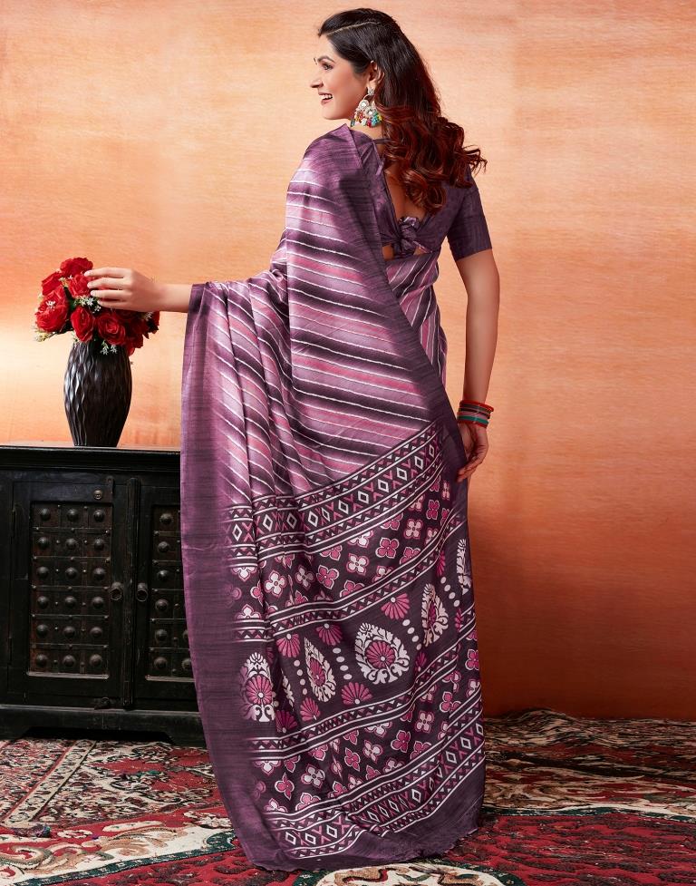 Dark Purple Silk Printed Saree