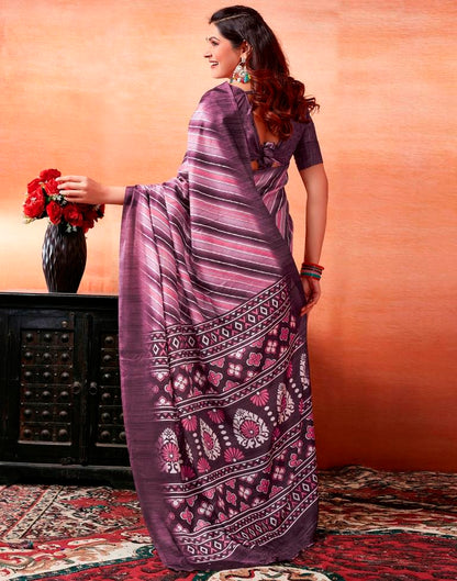 Dark Purple Silk Printed Saree