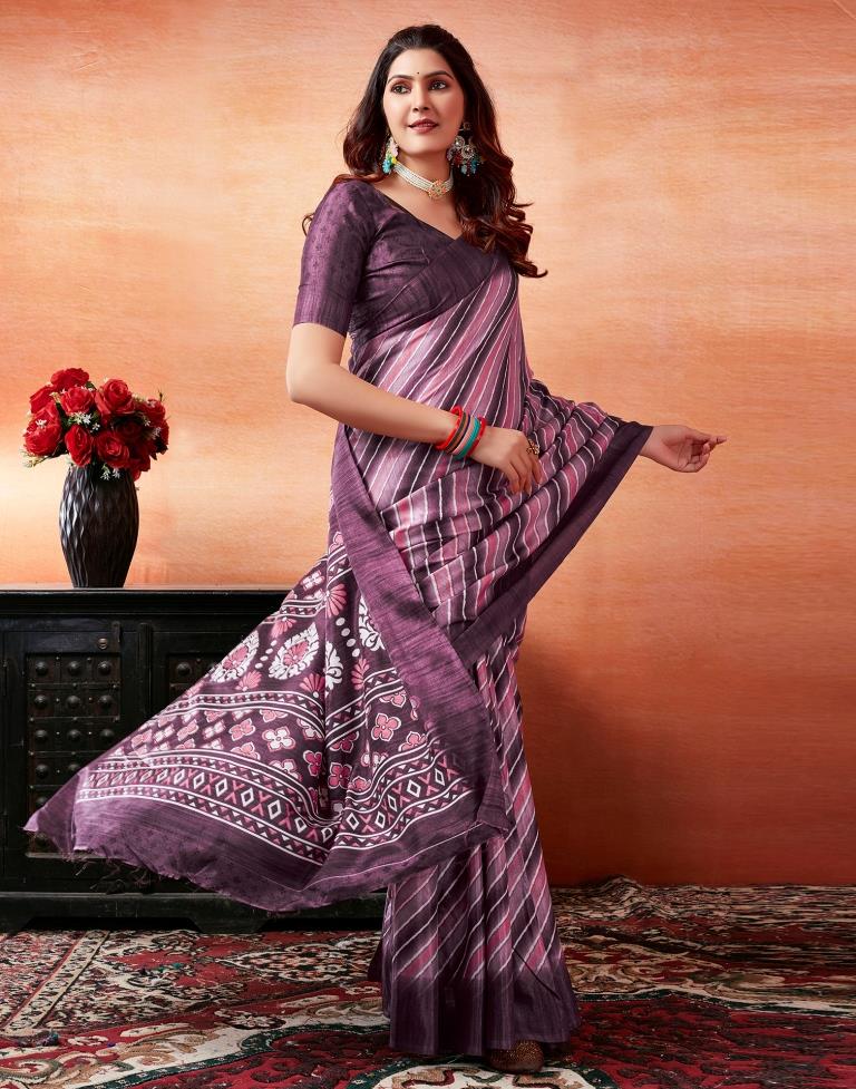 Dark Purple Silk Printed Saree