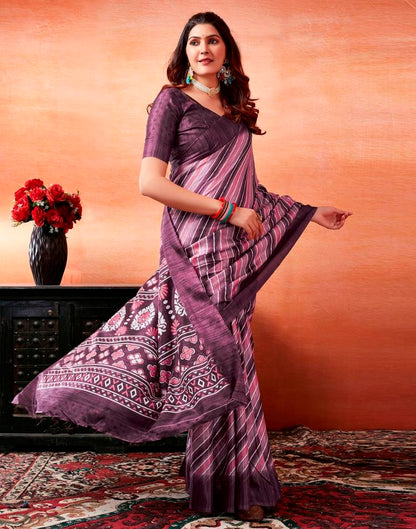 Dark Purple Silk Printed Saree
