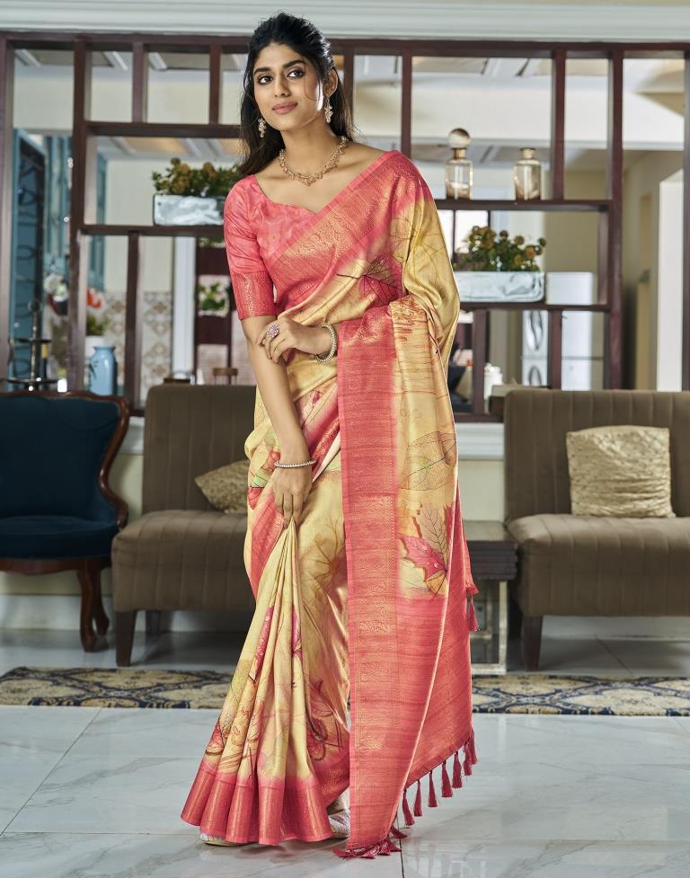 Yellow Silk Woven Saree