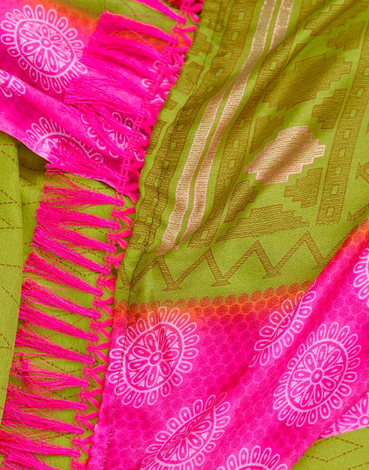 Yellow Green Cotton Printed Saree