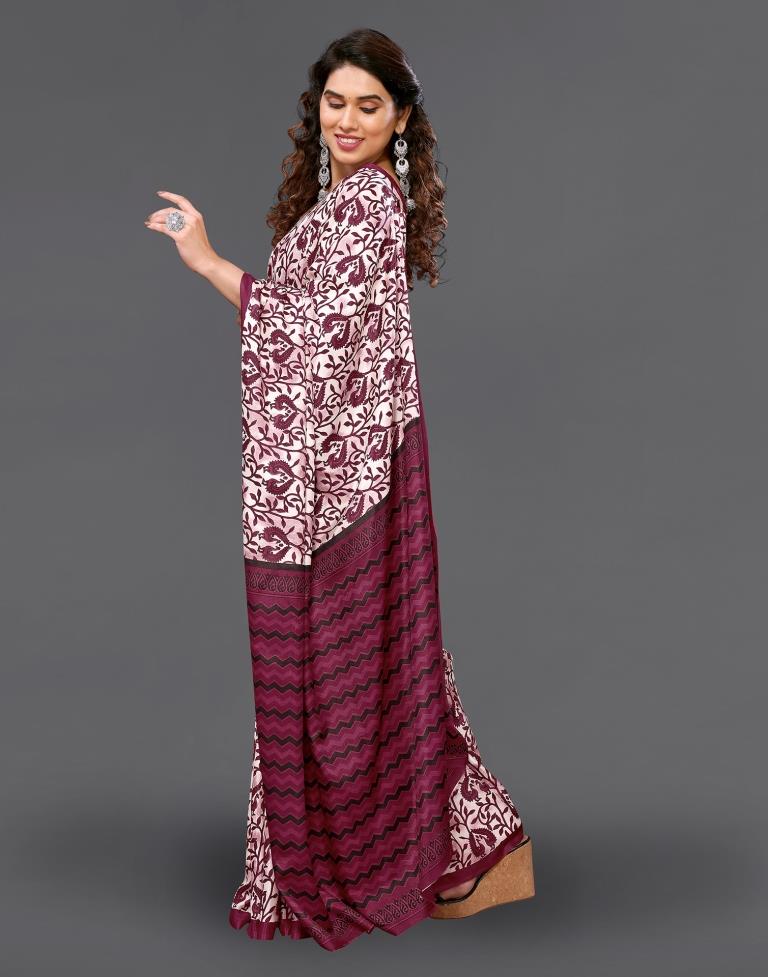 Maroon Silk Printed Saree
