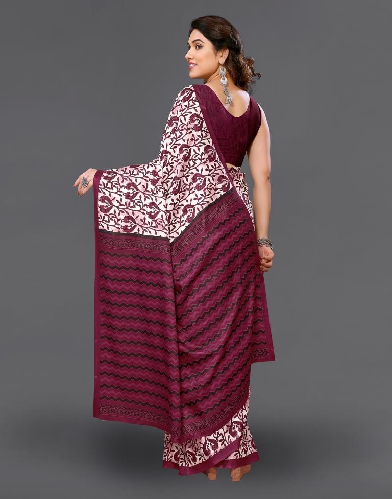 Maroon Silk Printed Saree