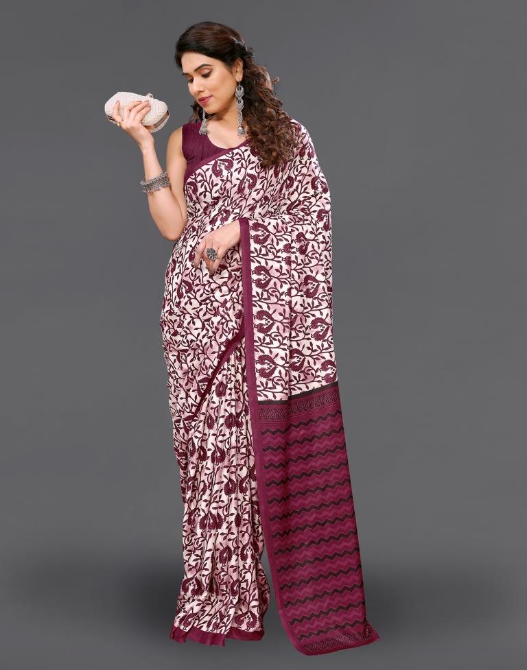 Maroon Silk Printed Saree