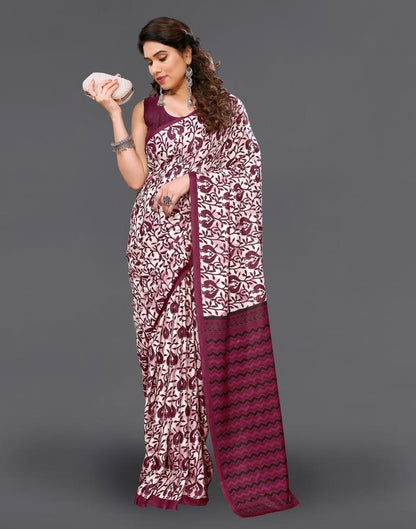 Maroon Silk Printed Saree