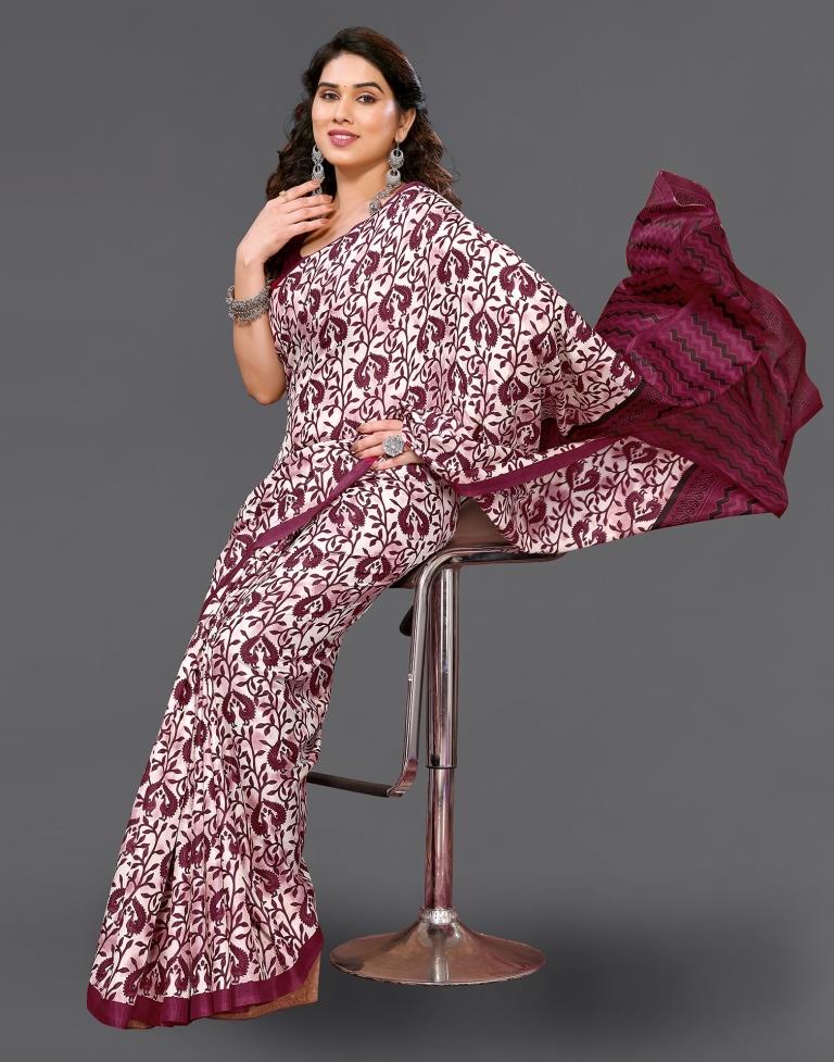 Maroon Silk Printed Saree