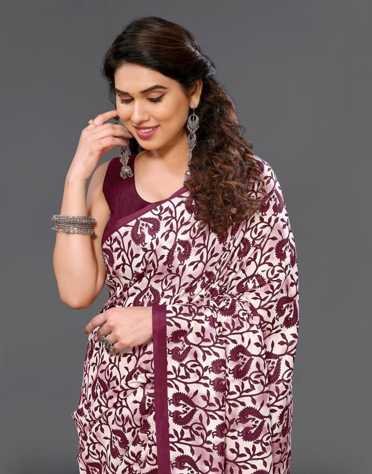 Maroon Silk Printed Saree