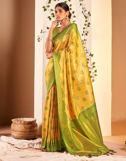 Yellow  Silk Woven Saree
