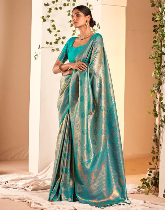 Teal  Silk Woven Saree