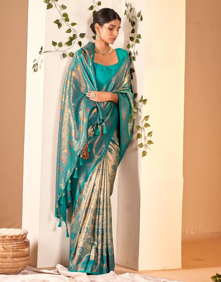 Teal  Silk Woven Saree