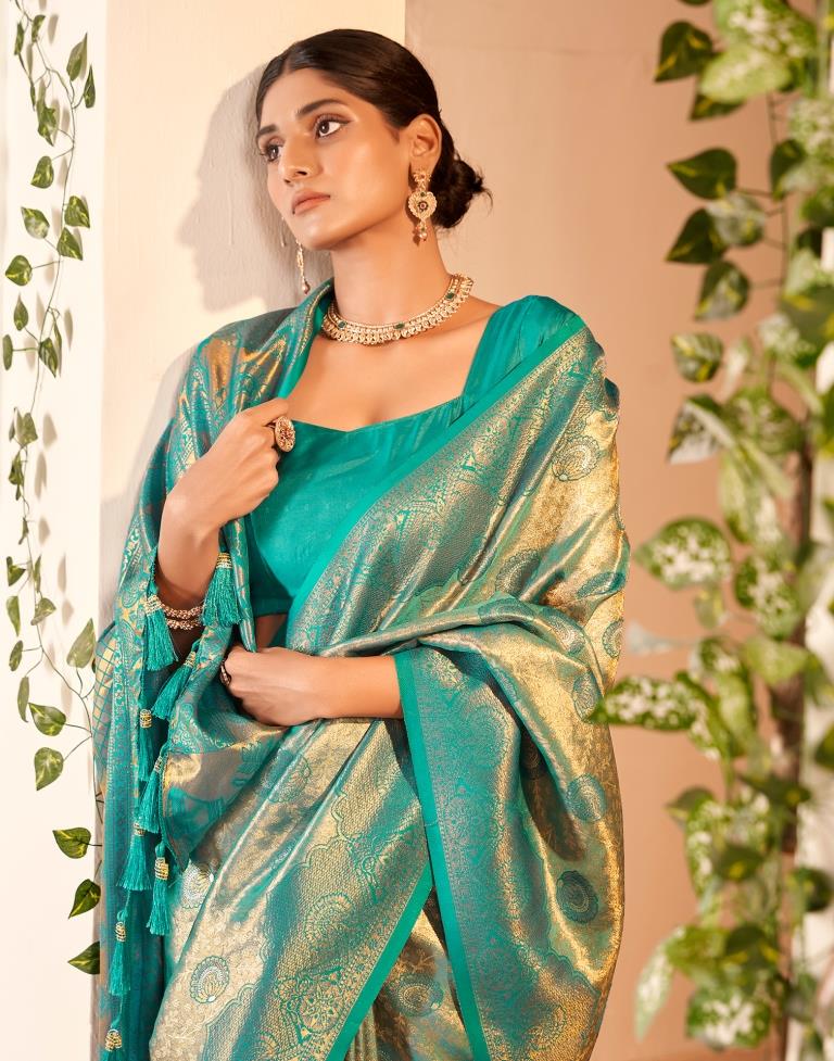 Teal  Silk Woven Saree