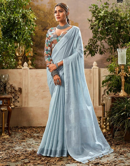 Light Blue Cotton Woven Saree