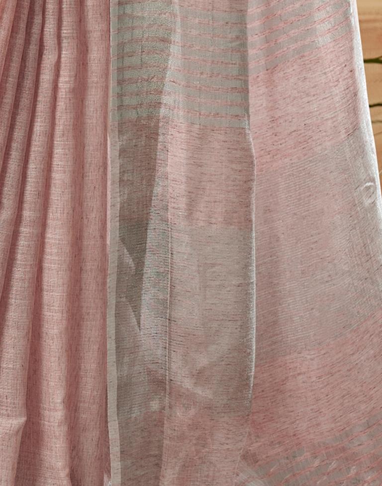 Light Peach Cotton Woven Saree