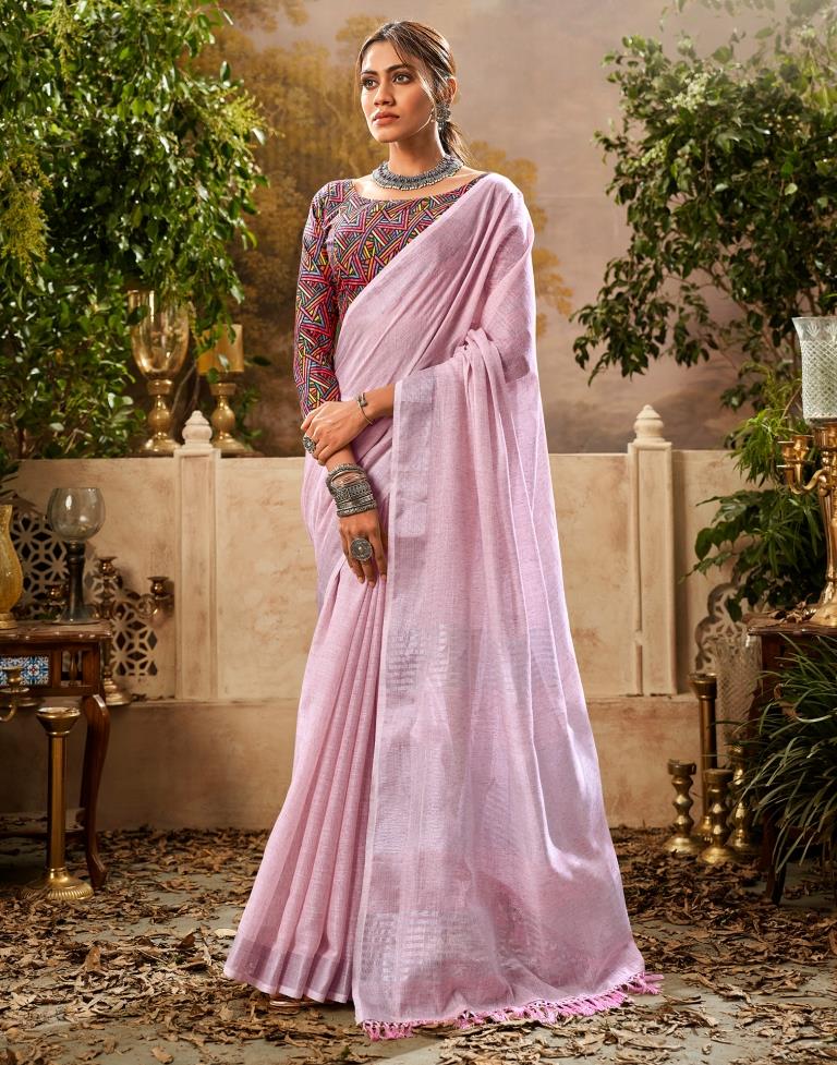 Light Pink Cotton Woven Saree