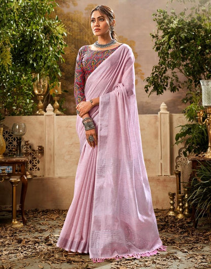 Light Pink Cotton Woven Saree