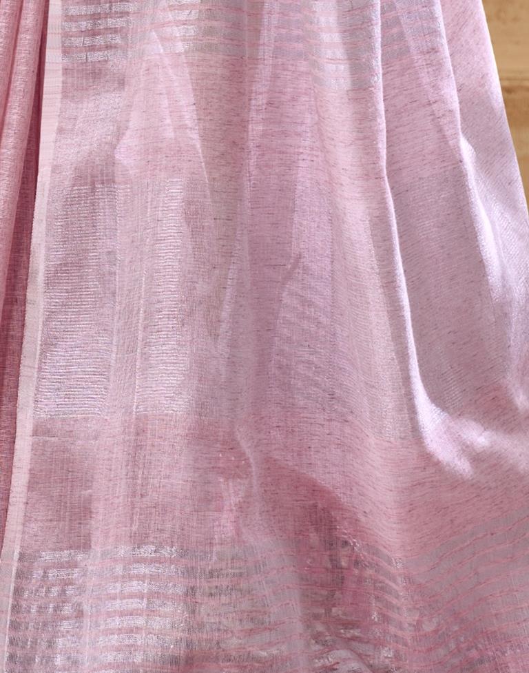 Light Pink Cotton Woven Saree