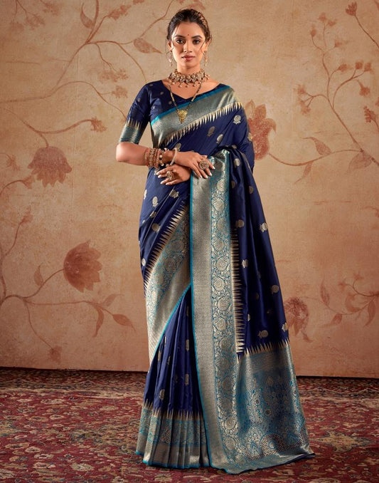 Navy Blue Silk Banarasi Saree