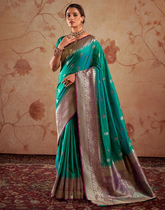 Rama Green Silk Banarasi Saree