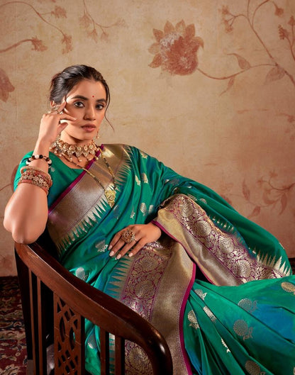 Rama Green Silk Banarasi Saree