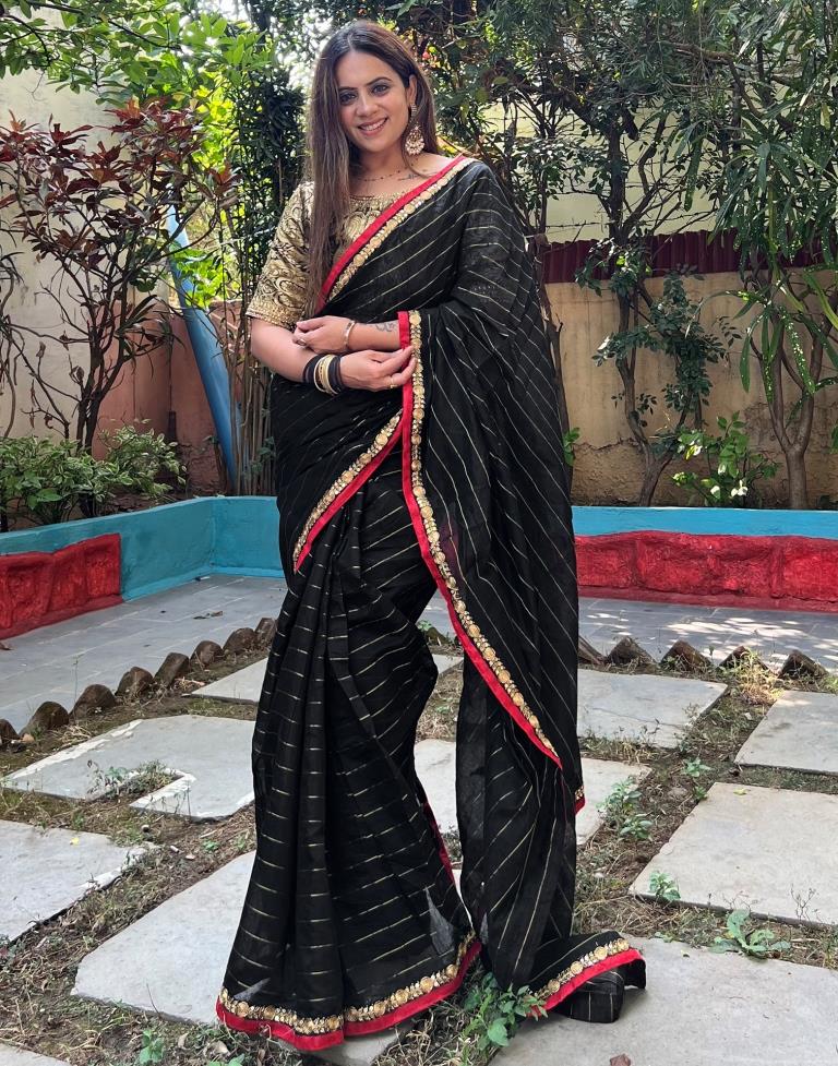 Black Cotton Plain Saree