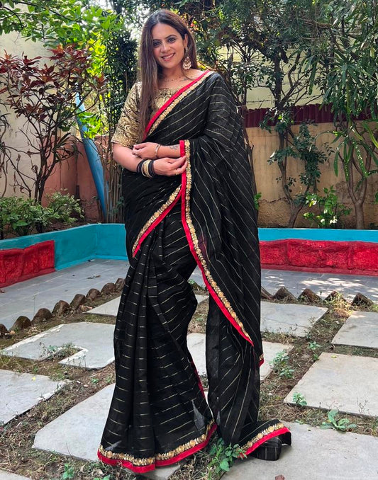 Black Cotton Plain Saree