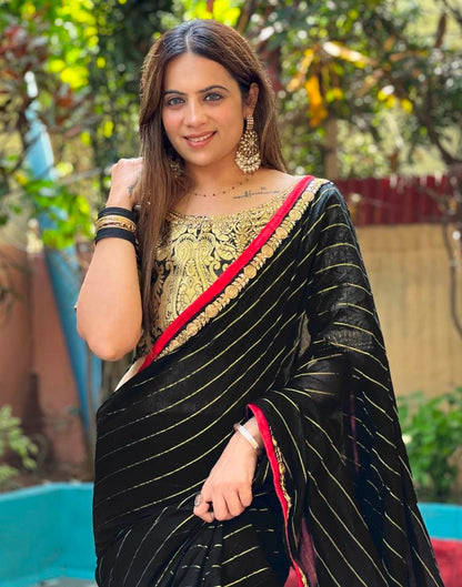 Black Cotton Plain Saree