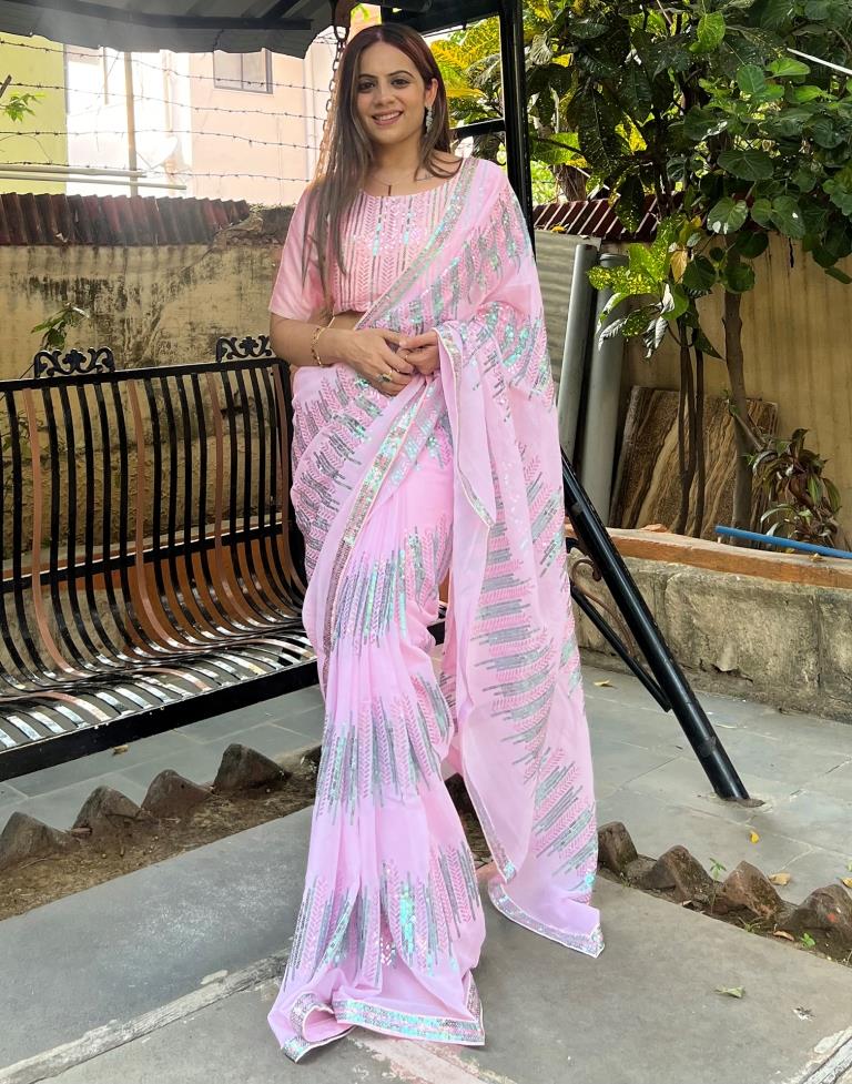 Light Pink Georgette Plain Saree