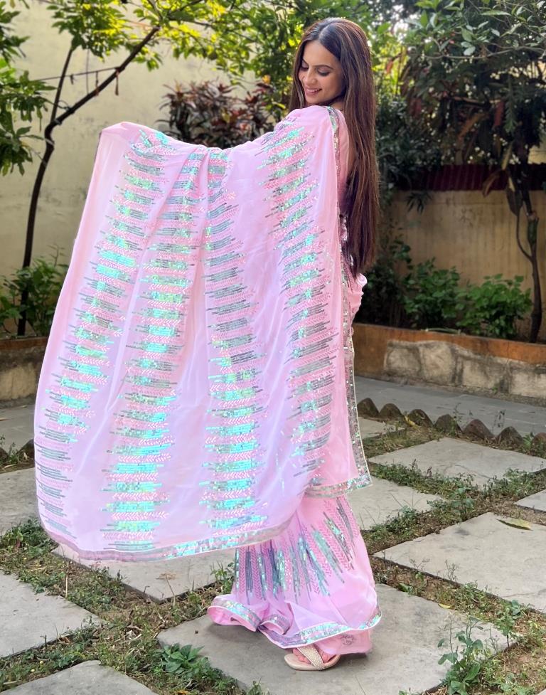 Light Pink Georgette Plain Saree