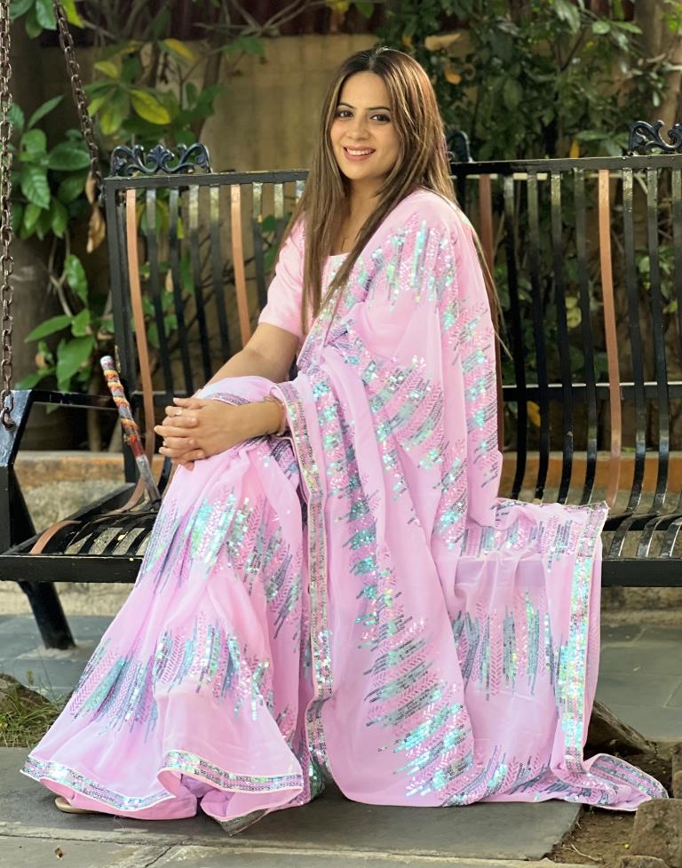 Light Pink Georgette Plain Saree