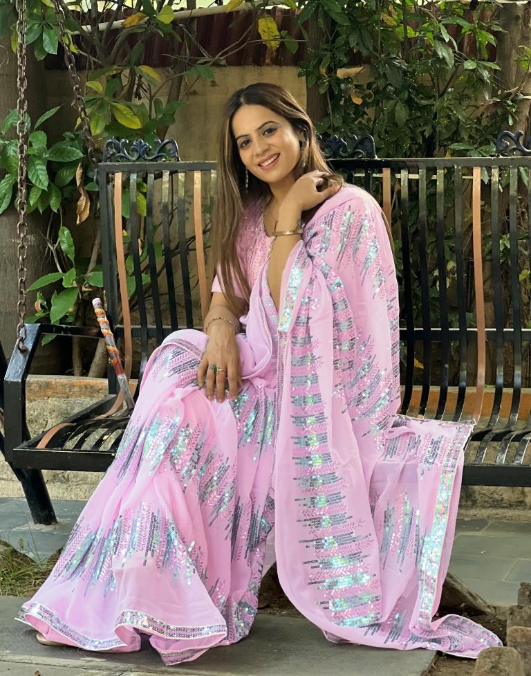 Light Pink Georgette Plain Saree