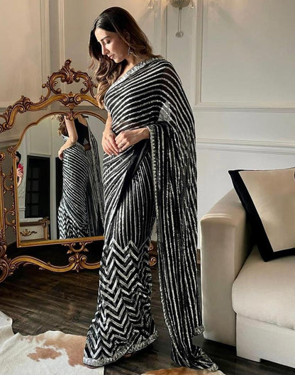 Black & White Georgette Plain Saree