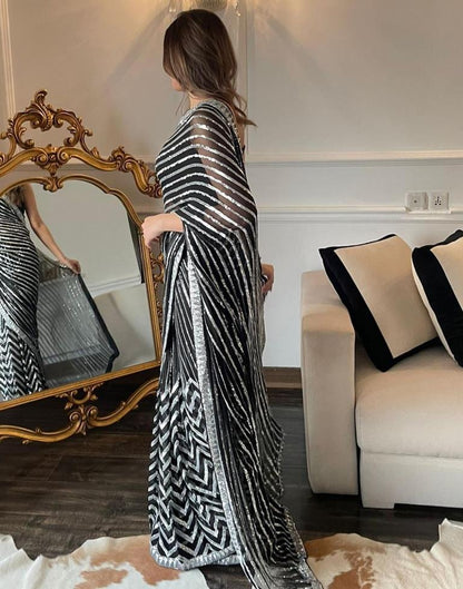 Black & White Georgette Plain Saree