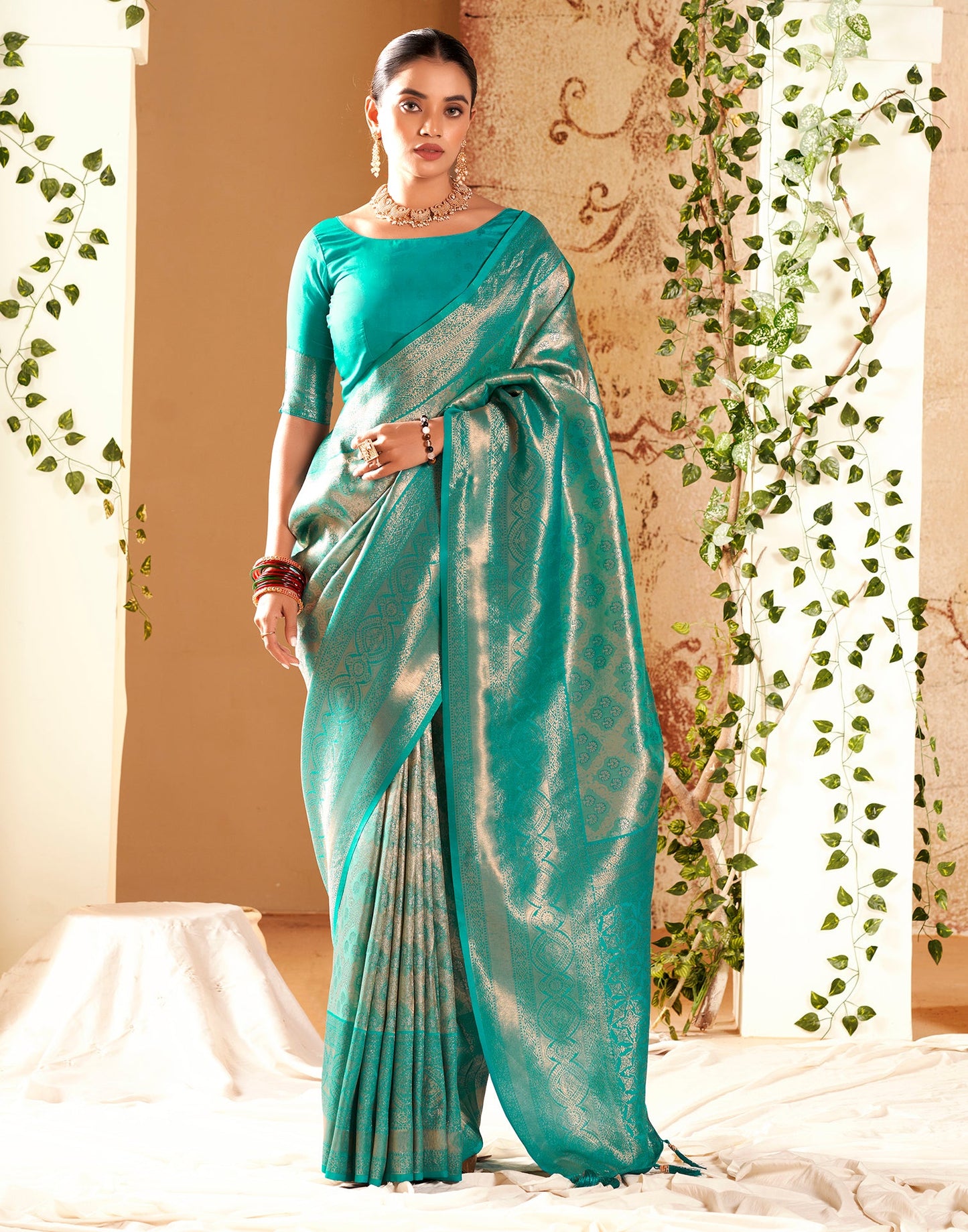 Teal Silk Weaving Saree