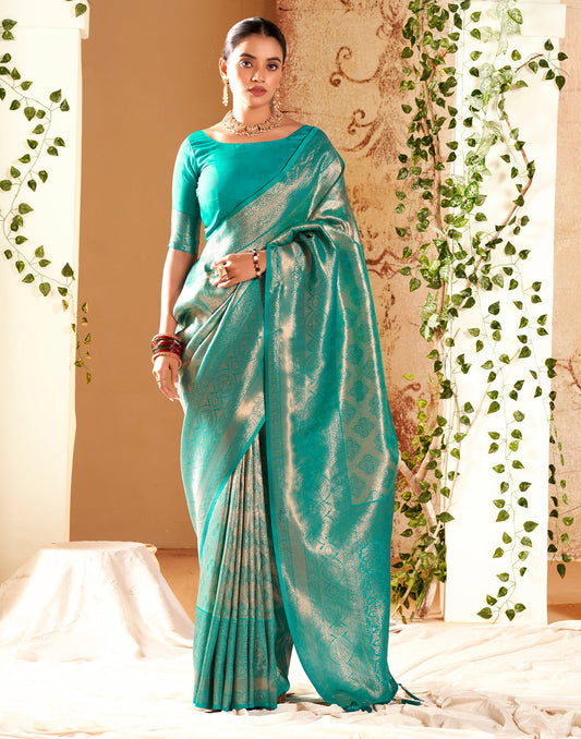 Teal Silk Weaving Saree