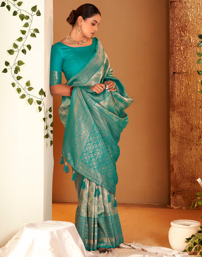 Teal Silk Weaving Saree