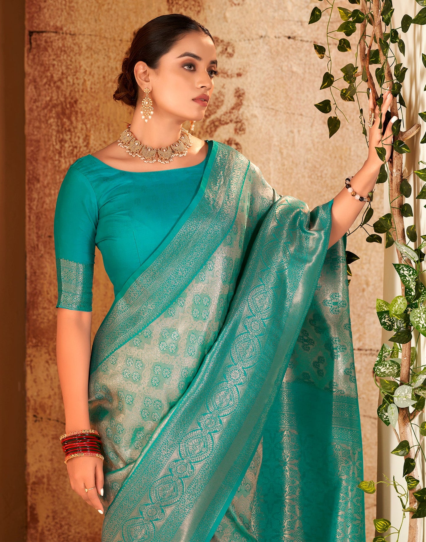 Teal Silk Weaving Saree