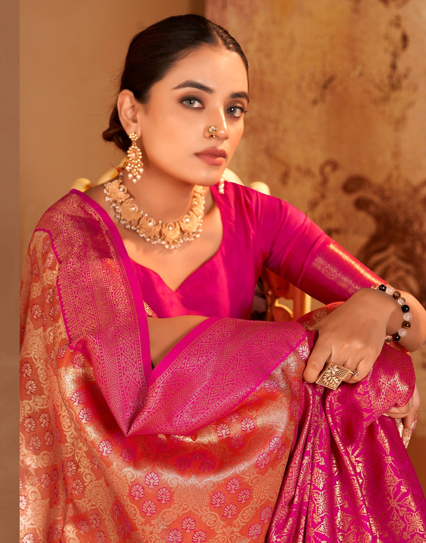 Pink Silk Weaving Saree