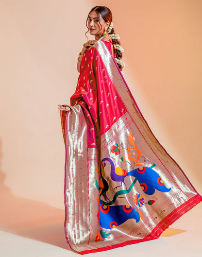Bright Pink Silk Weaving Saree