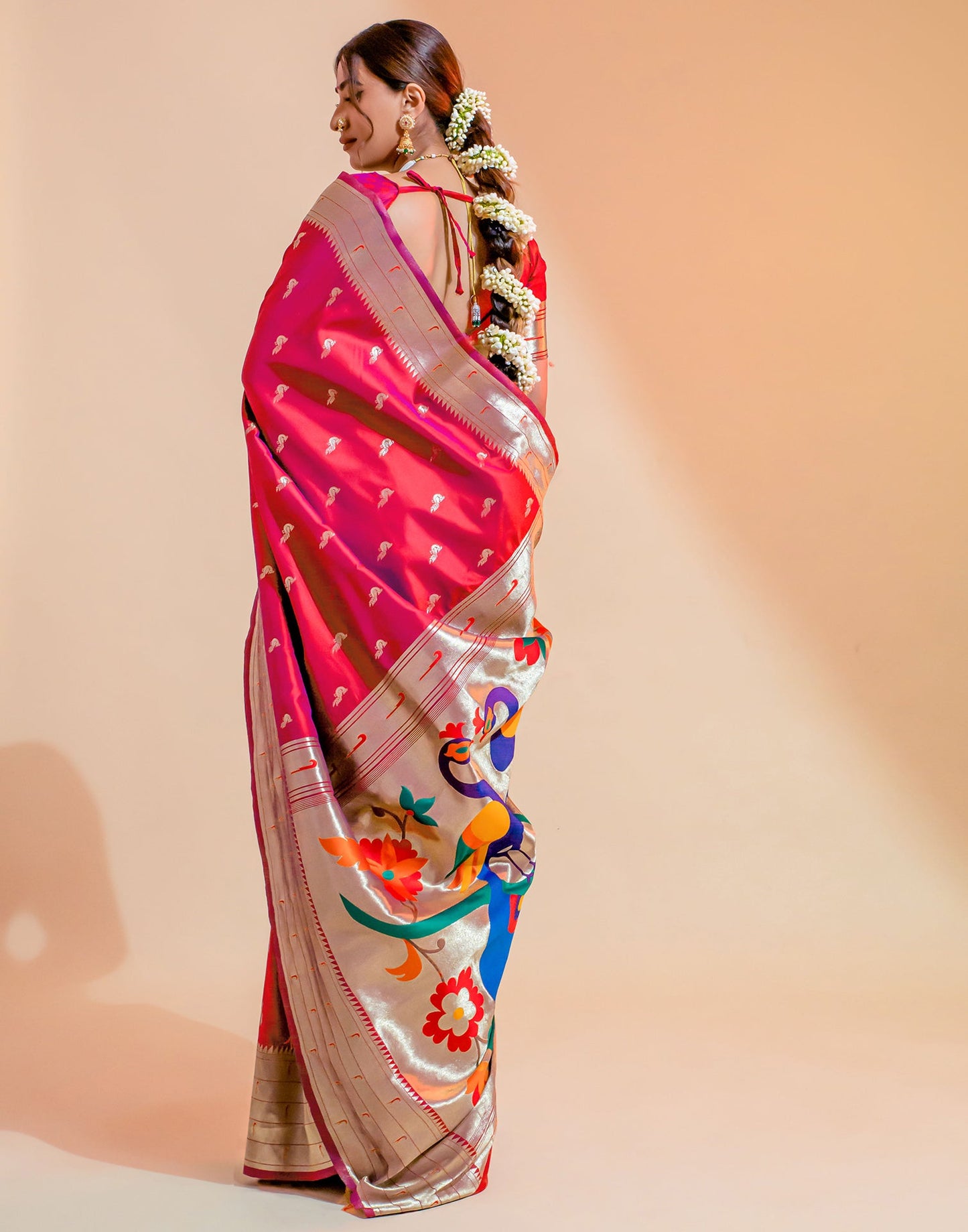 Bright Pink Silk Weaving Saree