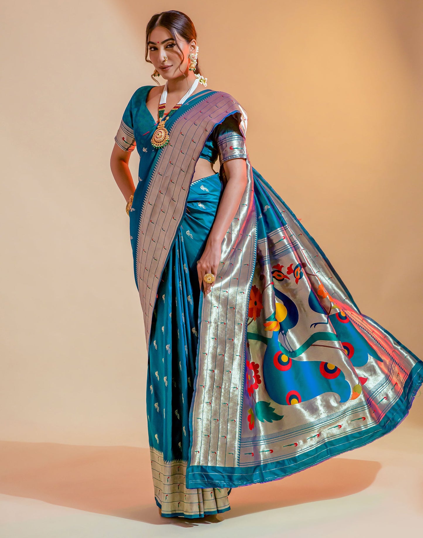 Peacock Blue Silk Weaving Saree