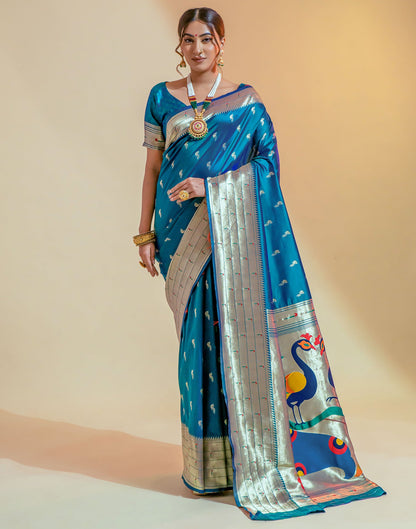 Peacock Blue Silk Weaving Saree