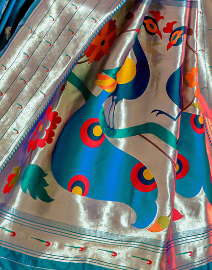 Peacock Blue Silk Weaving Saree