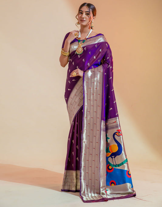 Dark Purple Silk Weaving Saree